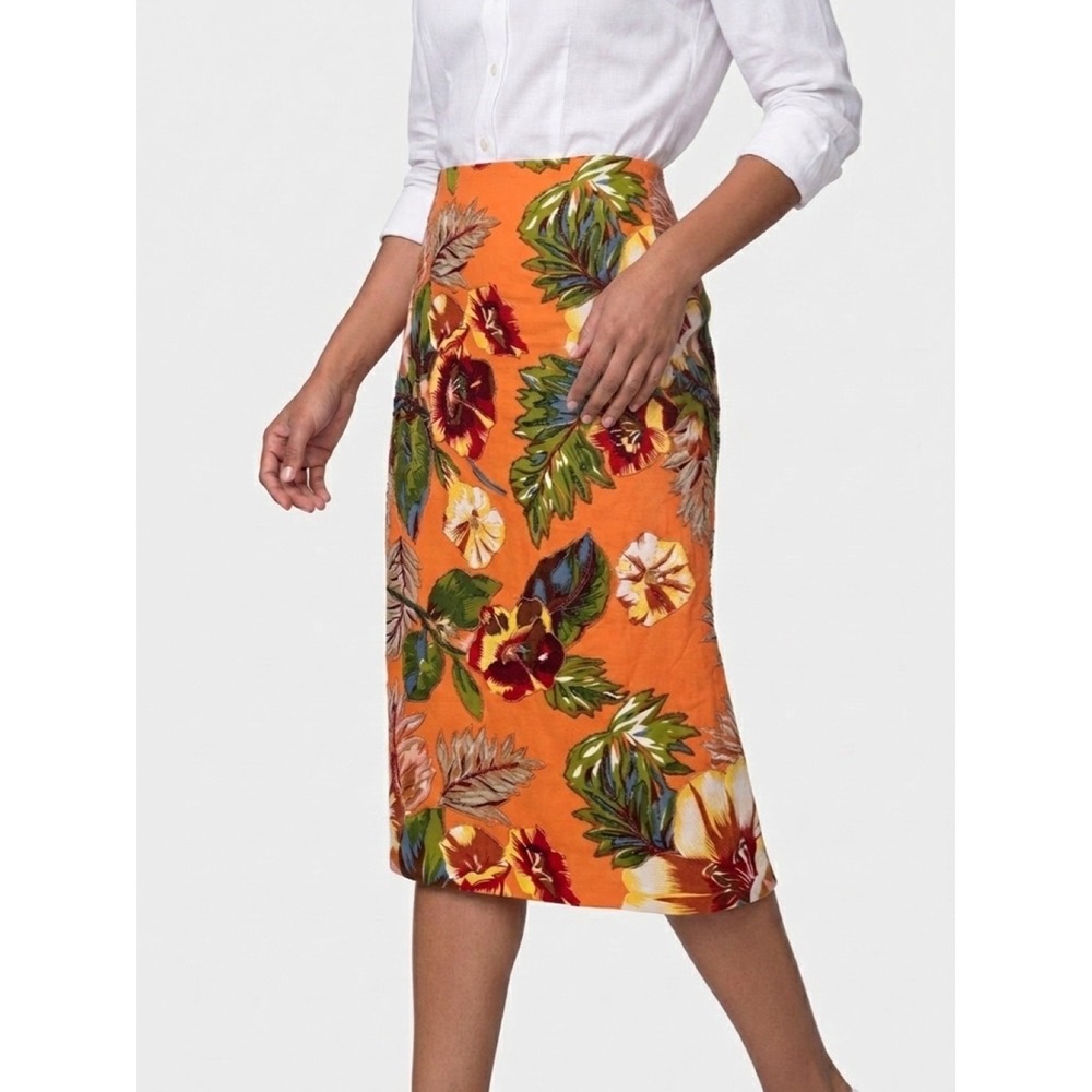 Women's Ario Tropical Floral Beaded Pencil Skirt High Hibiscus Print Sz L